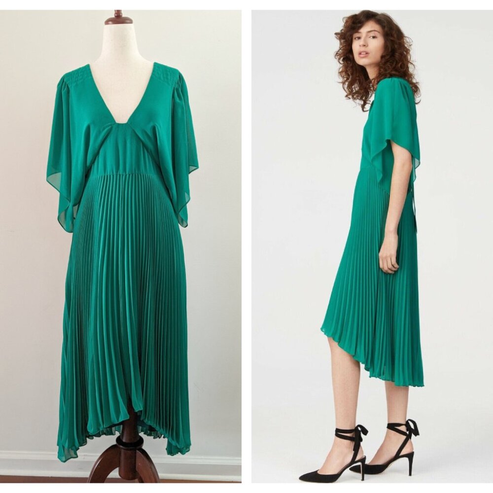 NWT* Club Monaco Zorbina emerald green pleated midi dress  - sz 2